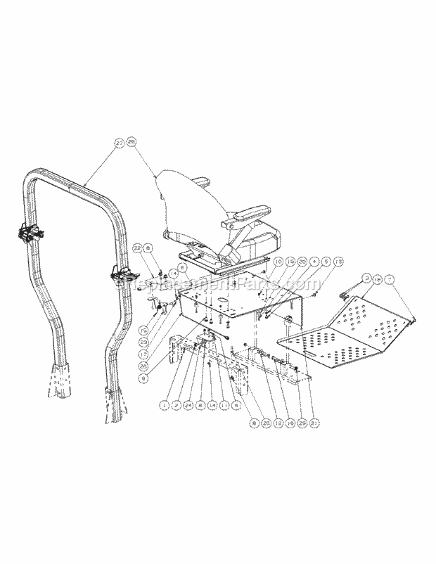 Seat & Floor Panel Assembly Diagram and Parts List for M54-KW 53AI8CT4050-25HP Cub Cadet Lawn Tractor